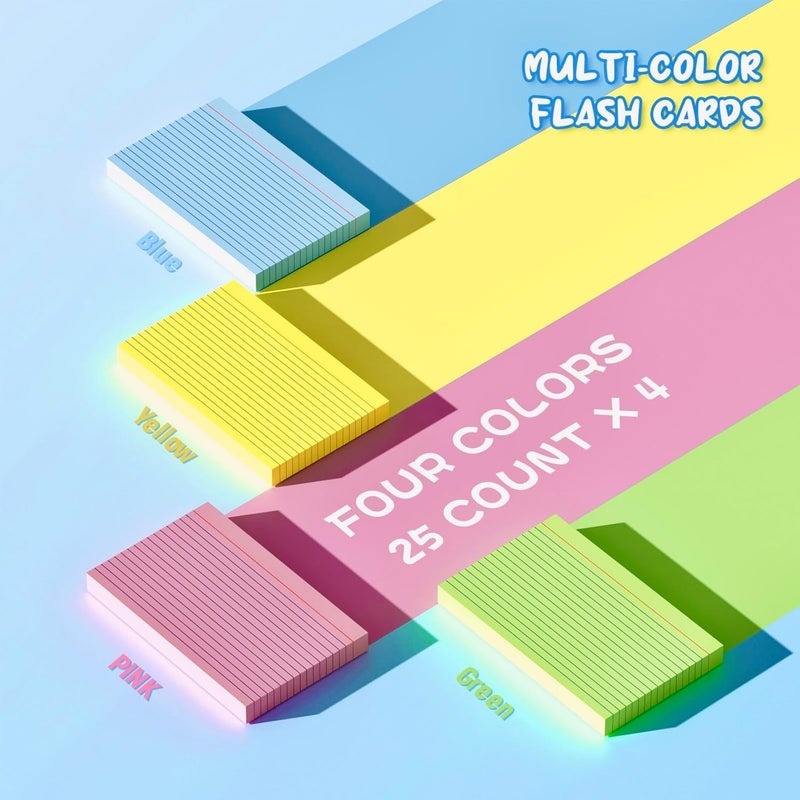 Aidunmis 100 Count Index Cards 5x8, 4 Colors large index cards, Colored Note Cards 5x8, 25 Sheets Per Lined Index Cards Ruled, Color flash cards 5x8, Colored Notecards 5 x 8 for Office, School, and Home - Image 3
